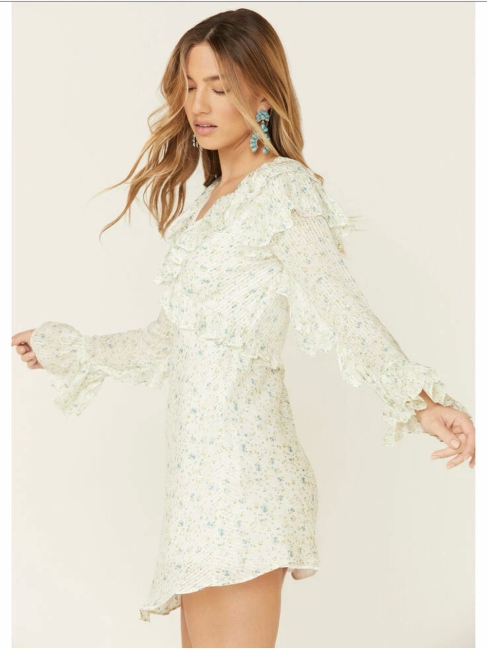 FREE PEOPLE SWEETEST THING DITSY RUFFLE DRESS IVORY - Size 0